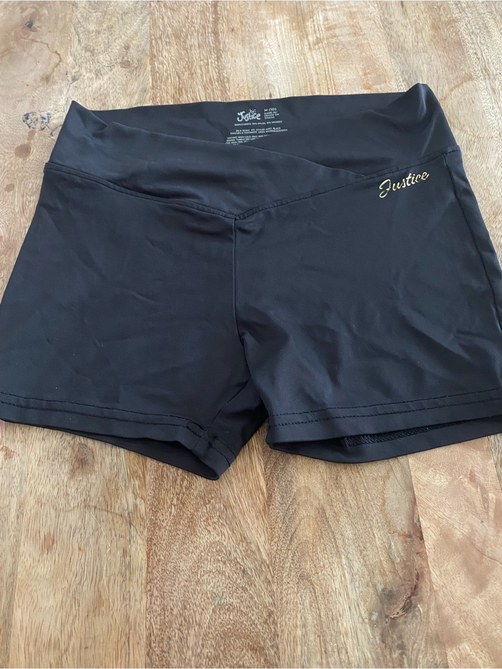 Justice Black kids V-Waist dance/ gymnastics activewear shorts with Gold Logo